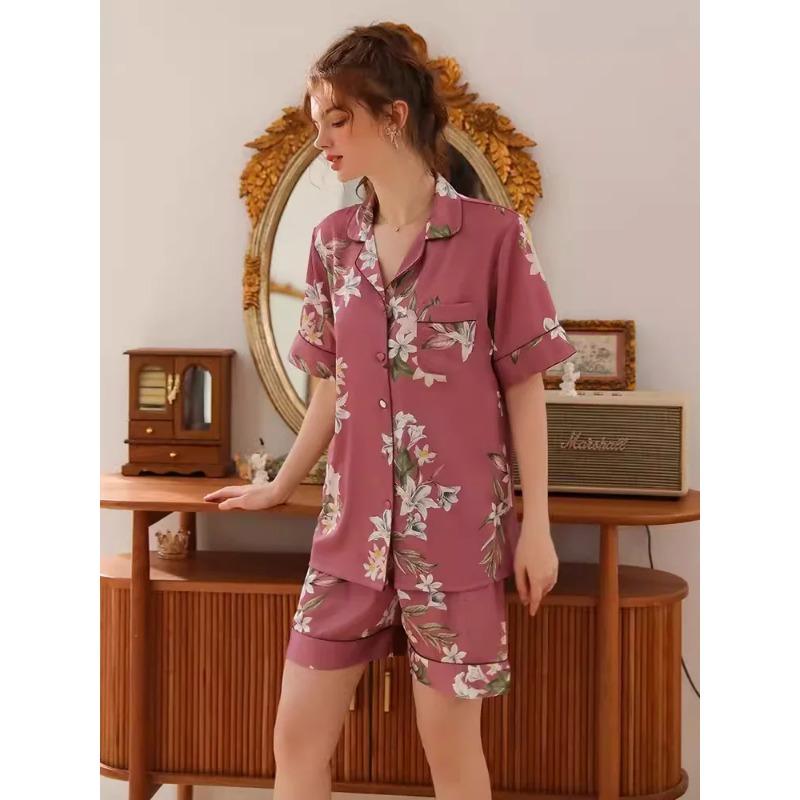 

Женские пижамы из чистого шелка, атласные пижамы, пижамы на пуговицах, шелковые пижамы с принтом 3XL