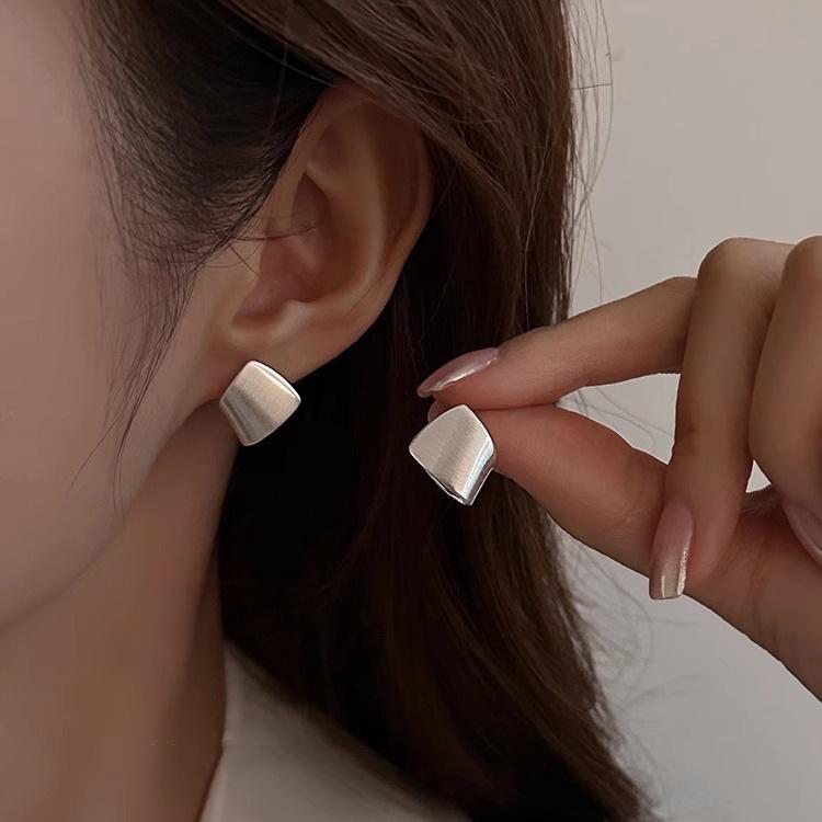 925 Silver Geometry Studs Earring for Women Splicing Korean Hip Hop Versatile Jewelry Gift