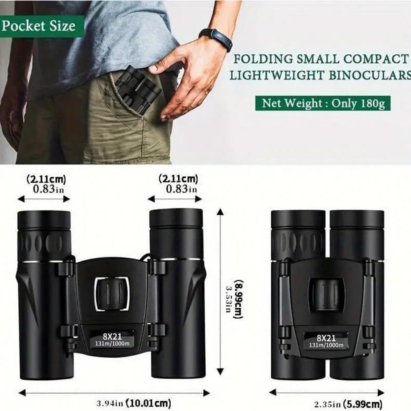 HD 8X21 Mini Portable Binoculars with Low-Light Night Vision for Outdoor and Stadium Use