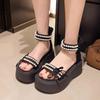 Fashion Platform Sandals Spring and Summer New Pearl Muffin Bottom Elastic Student Leisure Women Word with Sandals