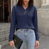 Women's V-Neck Button Front Long Sleeve Loose Fit Tunic Top for Casual Daily Wear