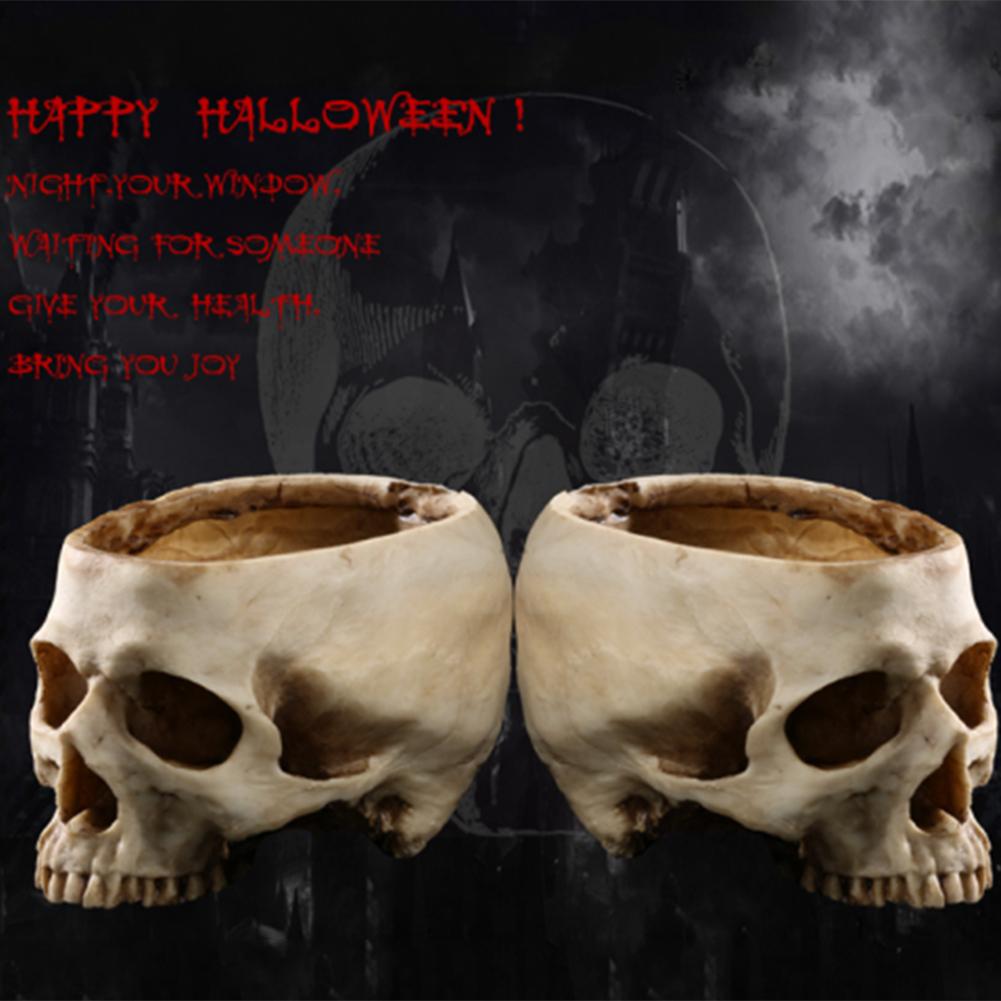 Resin Crafts Human Tooth Skull Fossil Teaching Skeleton Model Halloween Home Office Flower Pot Planter Skull Pot Decoration