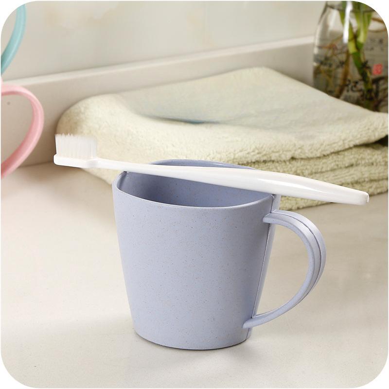 Becher aus Kunststoff mit Griff, Zahnbürstenbecher, Paar-Zahnputzbecher, Mundwasserbecher, Elfenbeinglas, Nachahmung von Weizenstroh, Waschbecher