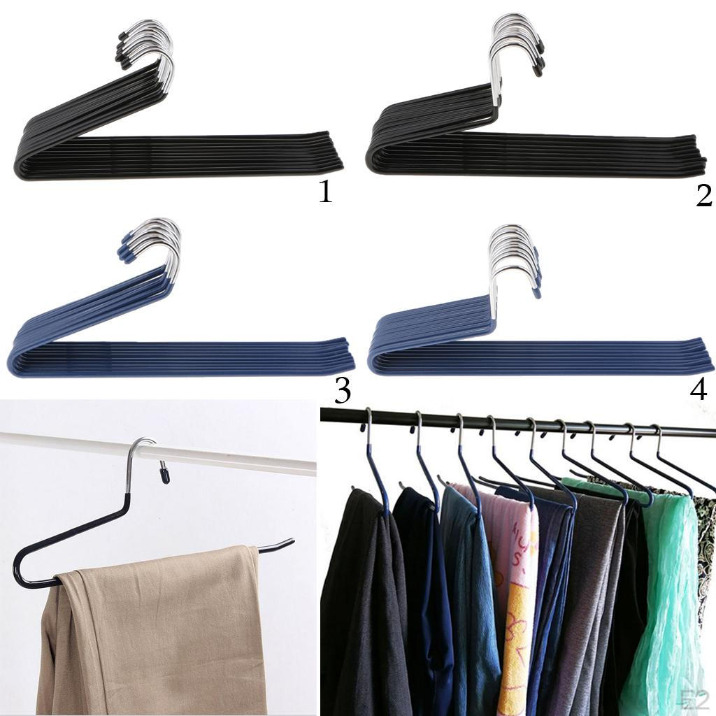 10 Pack Anti-slip Stainless Metal Pant Trousers Jean Hangers Rails Closet Storage Organizer