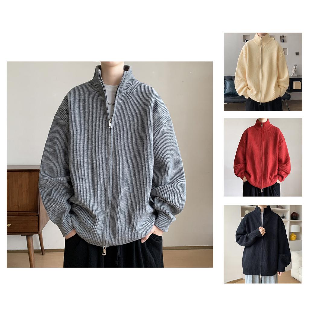 Men's Solid-color Loose Cardigan, Sweater, Knitted Sweater, Men's And Women's Stand-up Collar Zipper Jacket