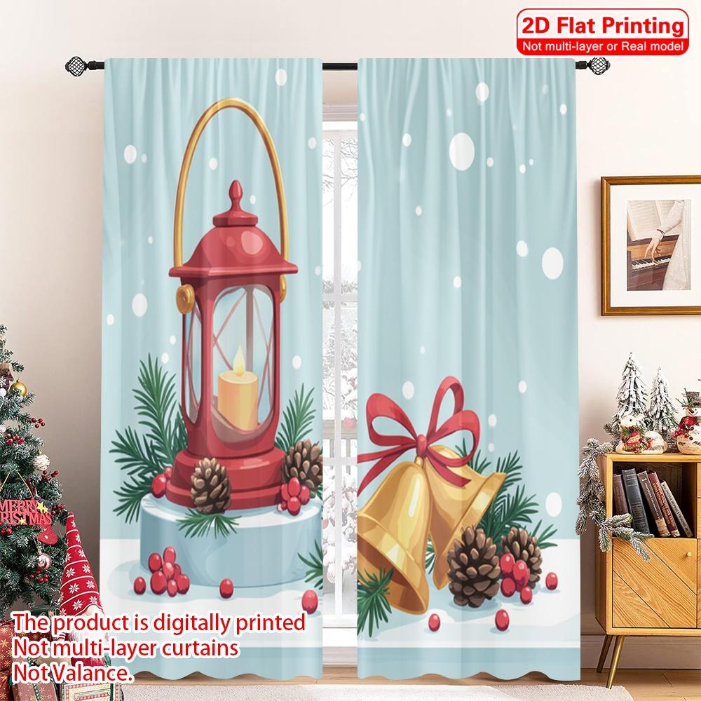 

2pcs 2D flat printing Christmas Drapes Christmas Lantern Bell 100% Polyester Without Electricity 0 Perfect for Outdoor and Home 52.50×116.00 CM 2pcs