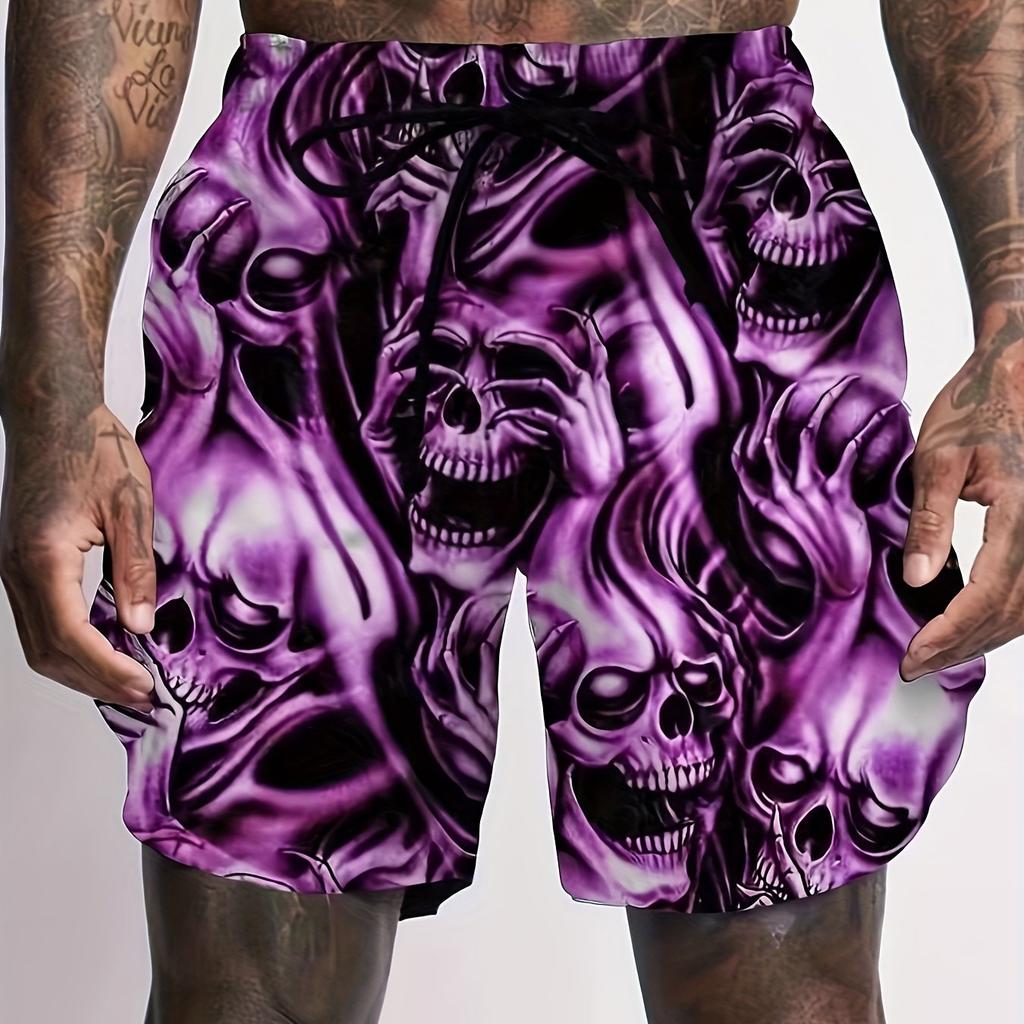 Men's Skull 3D Pattern Comfy Shorts Oversized Casual Elastic Waist Drawstring Shorts