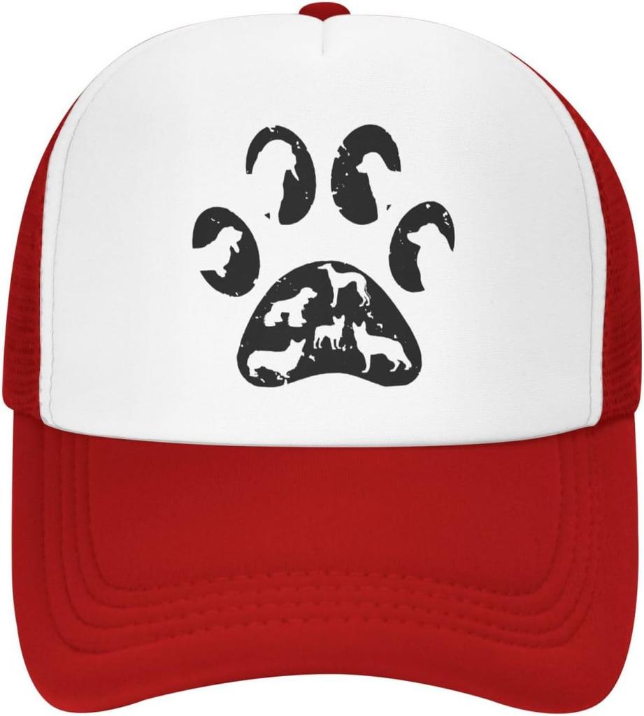 Dog Paw Print Silhouette Trucker Hat Polyester Mesh Baseball Cap Outdoor Adjustable Snapback for Adult