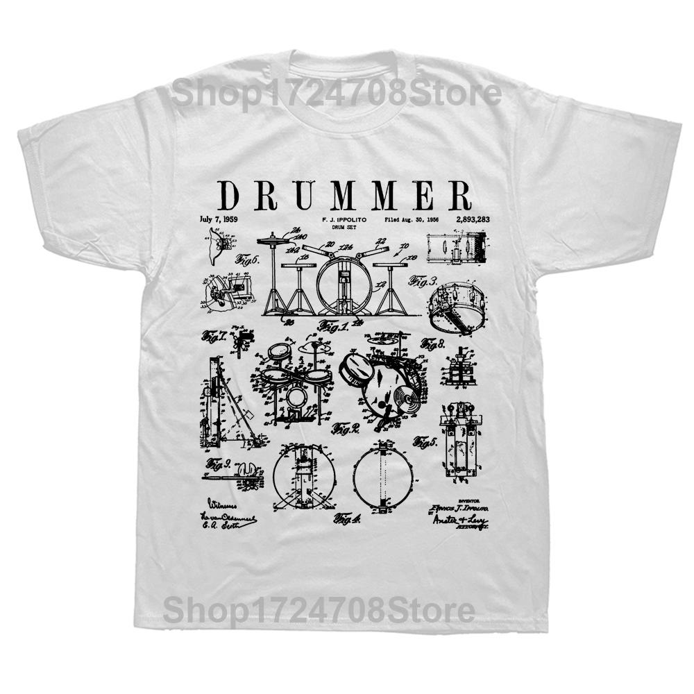 

Смешная винтажная патентная рисунок барабанщика барабанная установка летний стиль графическая хлопковая уличная одежда барабанные подарки футболка мужская S