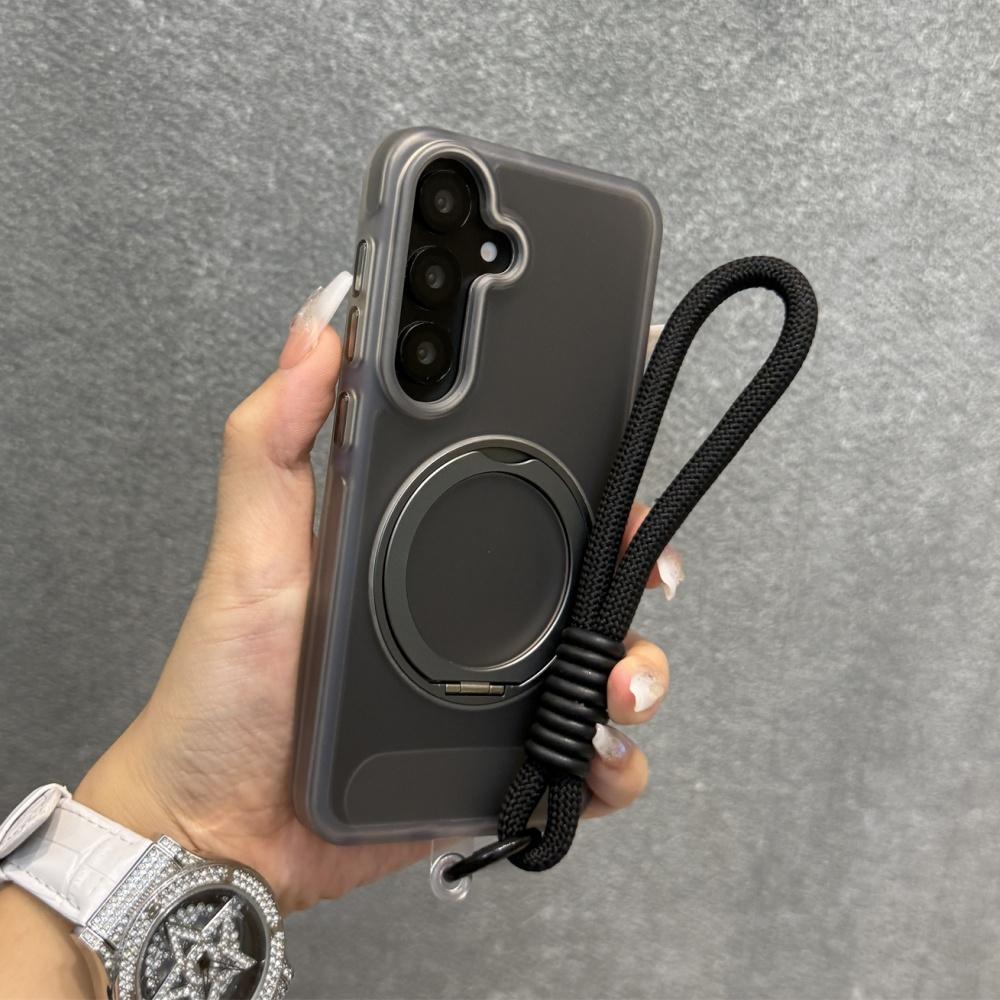 Matte Ring Magnetic Stand Holder Case For Samsung Galaxy S25 Ultra S24 Plus Translucent Wrist Strap Lanyard Shockproof Cover