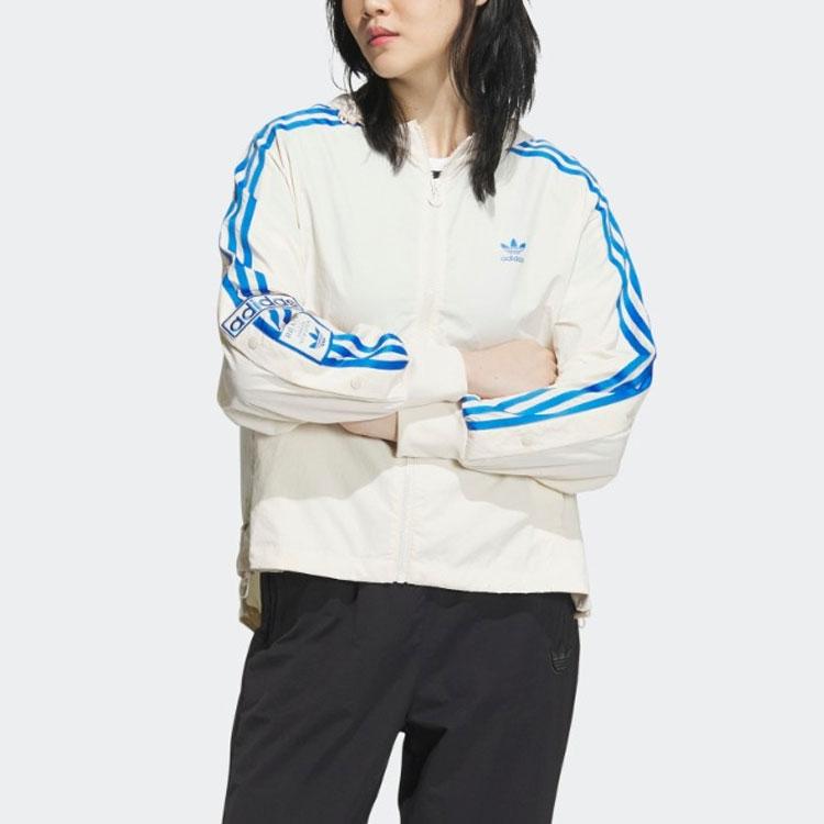 Adidas Originals Trefoil Logo Embroidered Letter Print Stripe Hooded Jacket Women Outerwear White IL6499