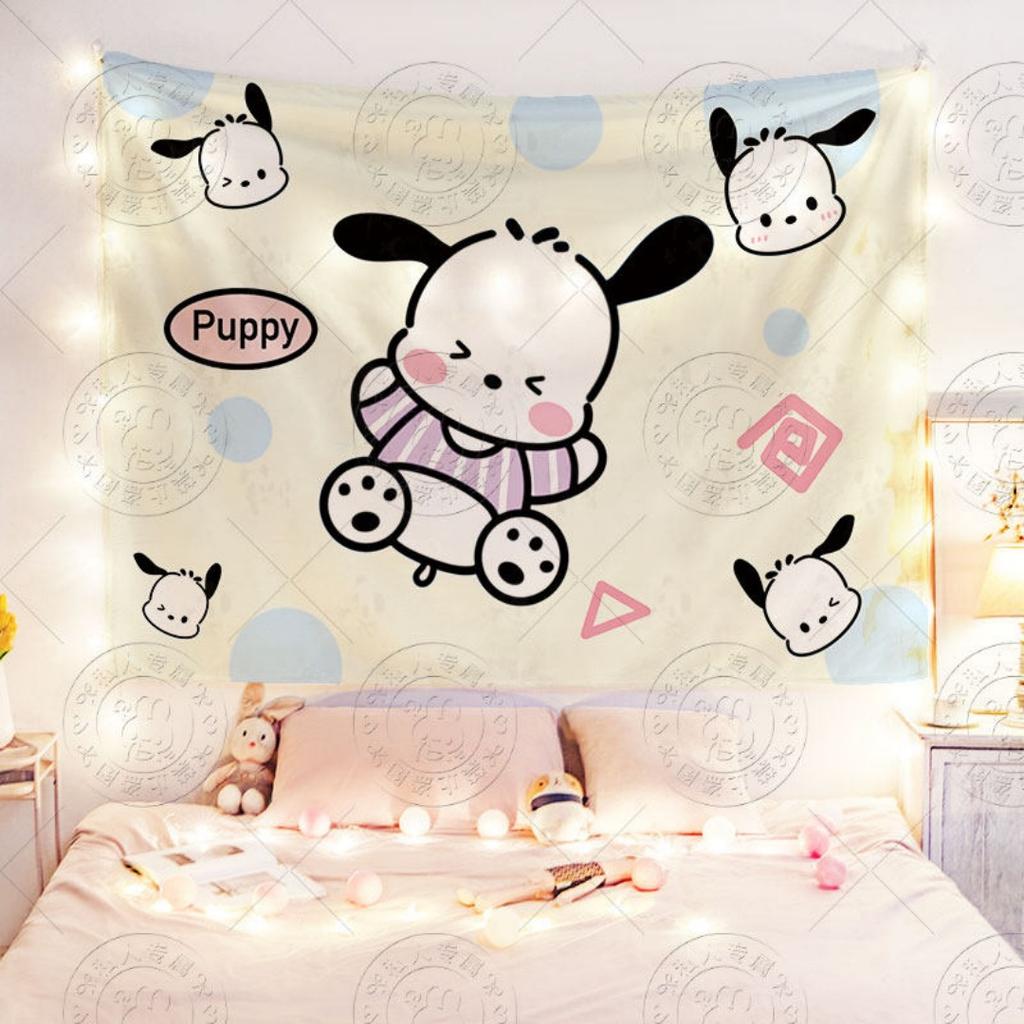 Sanrio Cartoon Hanging Cloth Cute Pacha Dog Tapestry Ins Healing Laurel Dog Childrens Room Decorative Curtain Background Cloth
