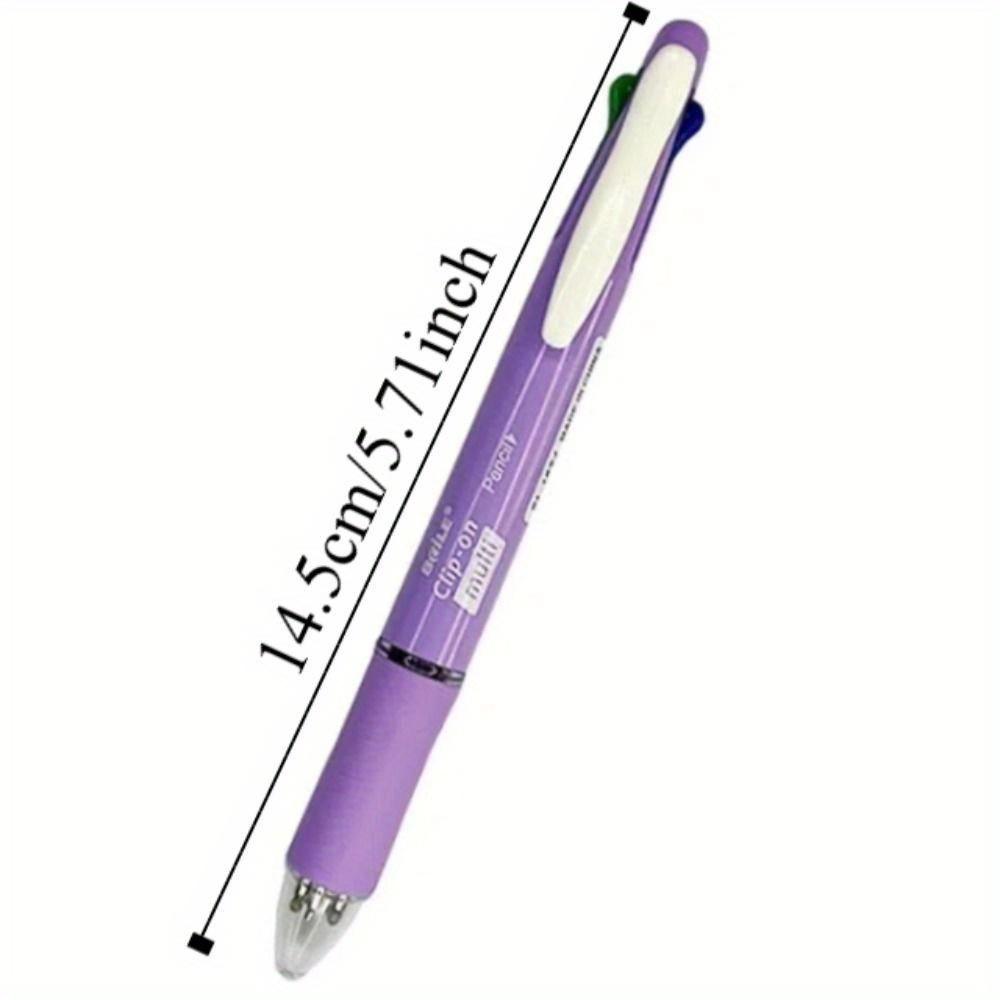 1pcs 4 Colors Ball Pen Multicolor Ballpoint Pens 5 in 1 Clip-on Multicolor Retractable Pen with Pencil&Eraser Soft