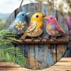 2D Flat Wooden Hanging Decorative Sign, Family Wall or Door Decoration, Garden Decoration, Three Colorful Birds Pattern, Holiday Gifts for Friends