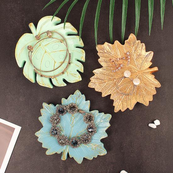 Leaf Shaped Jewelry Dish Small Ring Necklace Bracelet Holder Organizer Resin Decorative Trinket Dish Tray for Wedding Party Table