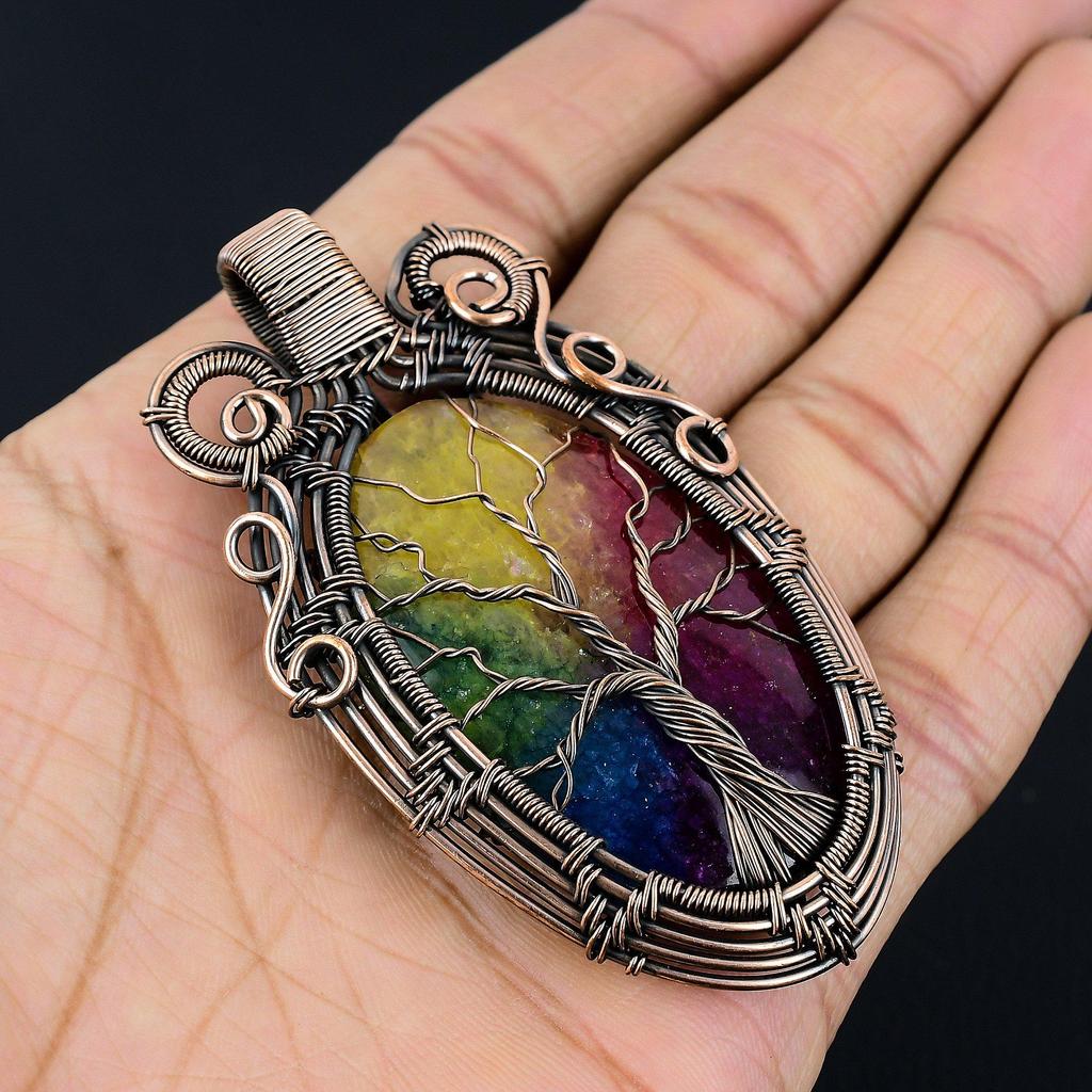 Rainbow Solar Quartz 999 Copper Wire Wrapped Pendant, Handmade Gemstone Pendant Jewelry, Gifts For Wife Brand New Pendant