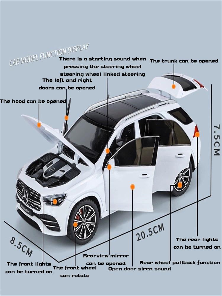 HAY2  1/24 Benz GLE350 Off Road SUV Home Collection Ornaments Sound & Light Toy Miniatures Alloy Diecast Metal Model Car Toys for Kids