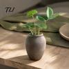 Vintage Home Decor for Living Room Retro Round Ceramic Vase, Small Hydroponic Planter, Rustic Weather Resistant Flower Container Table Centerpiece