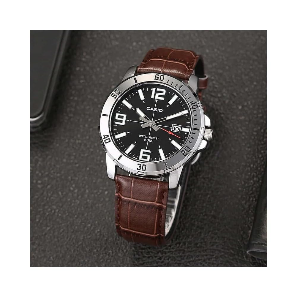 Casio MTP-VD01L-1BV Men's Enticer Stainless Steel Black Dial Casual Analog Watch