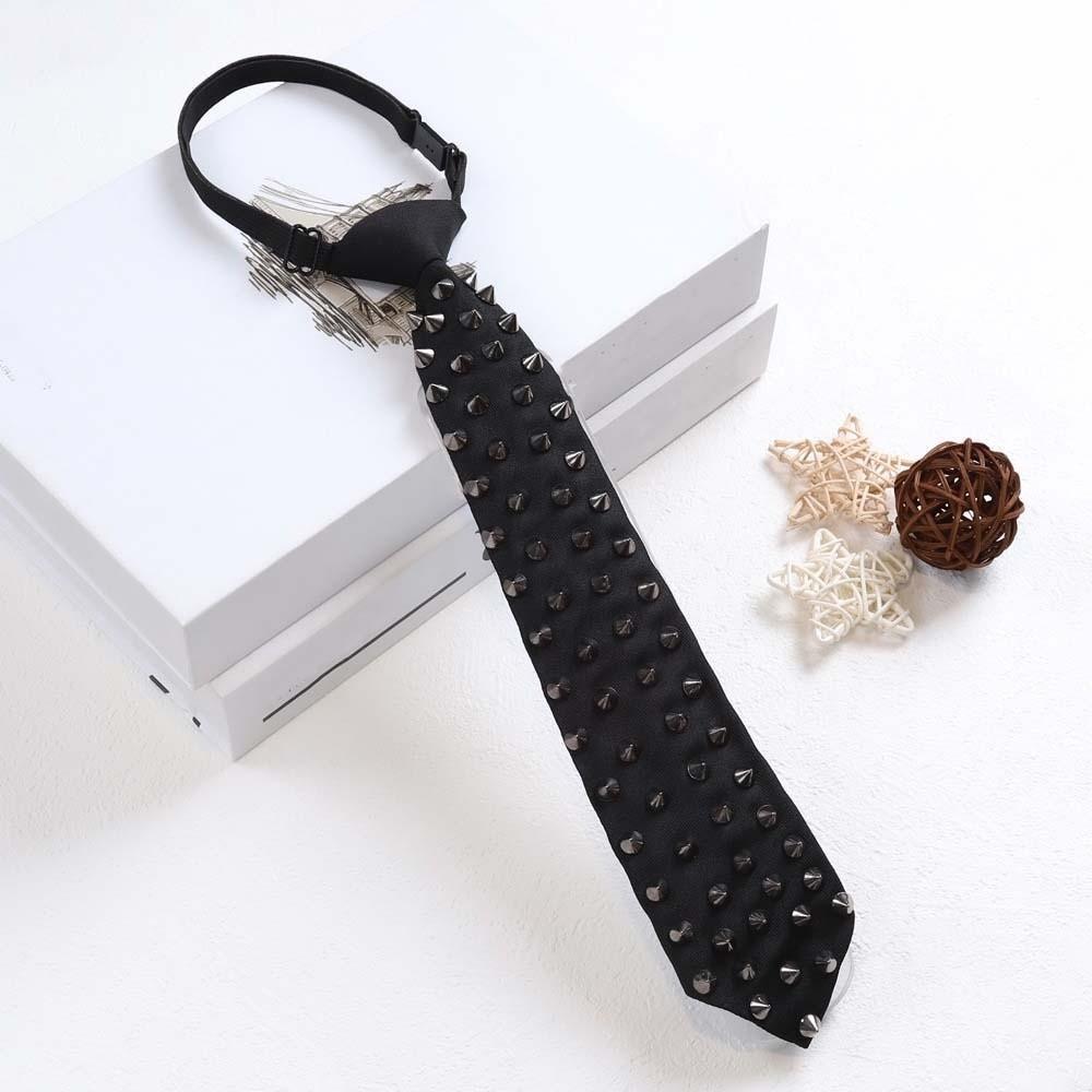 Choker Rivet Tie Black Pre-tied Tie Clothing Decoration Punk Style Long Necktie  Students
