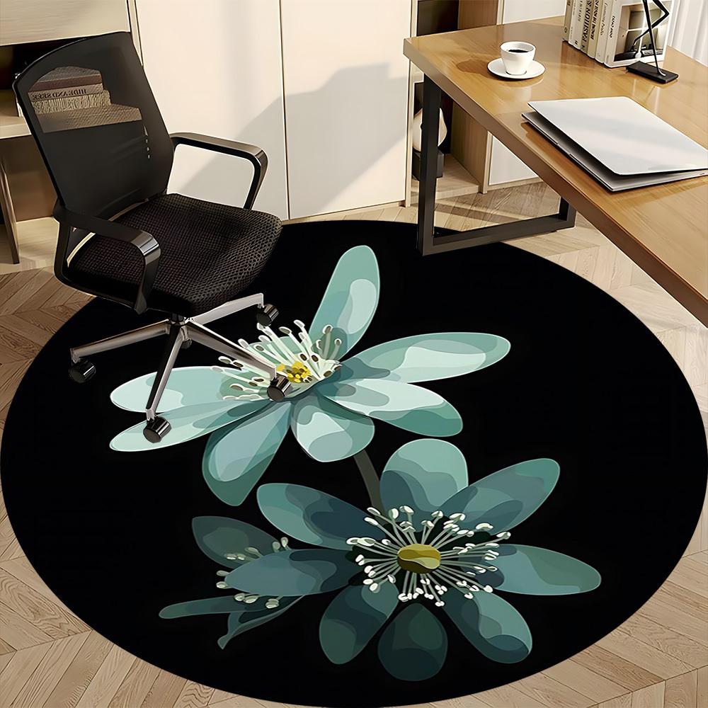 1PC Floral Bloom Office Round Area Rug, Mat Suitable For Office, Under Office Chairs Bedroom Living Room Home Decor, Room Deco