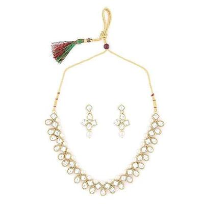 Gold Tone Traditional Kundan & Pearls Necklace Set For Women