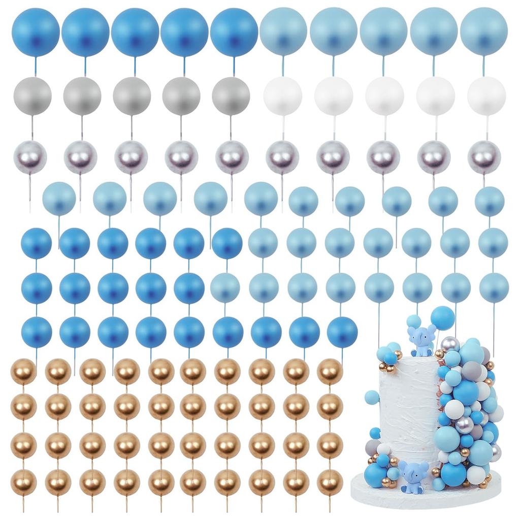 97PCS Ball Cake Toppers Cake Decorations Foam Ball Cupcake Picks DIY Cake Insert Toppers for Birthday Party Wedding Baby Shower