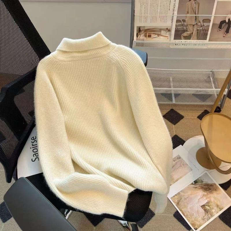 Real Shot Retro Lazy Wool Zipper Knitted Sweater Autumn and Winter New Crew Neck Sweater Top Tide