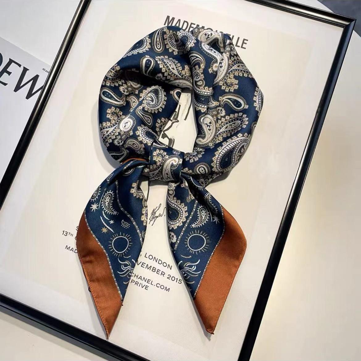 

Весна и осень с рубашкой синий цветок кешью маленький квадратный шарф шелковый шарф женский деловой аксессуар шейный тонкий шарф