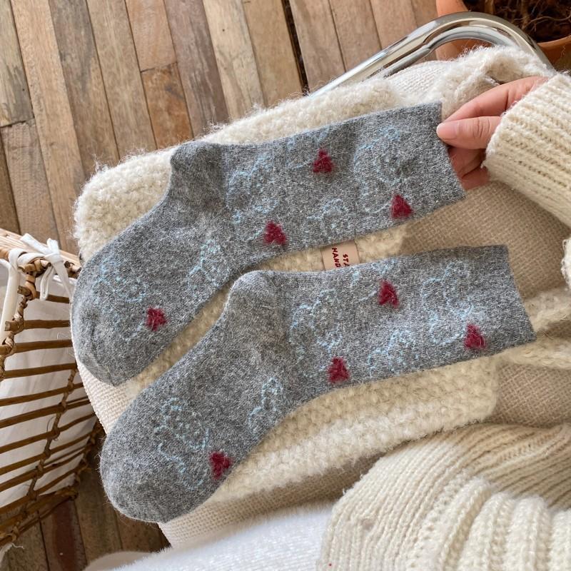 Winter Socks for Girls, Cartoon Puppy Plush Bow Wool Socks, Cute Mid-calf for Girls, Warm Girls