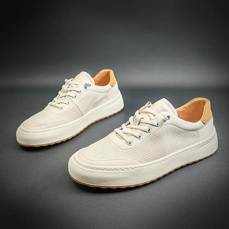 

2025 new summer cowhide little white shoes men s leather breathable Japanese simple casual board shoes 44
