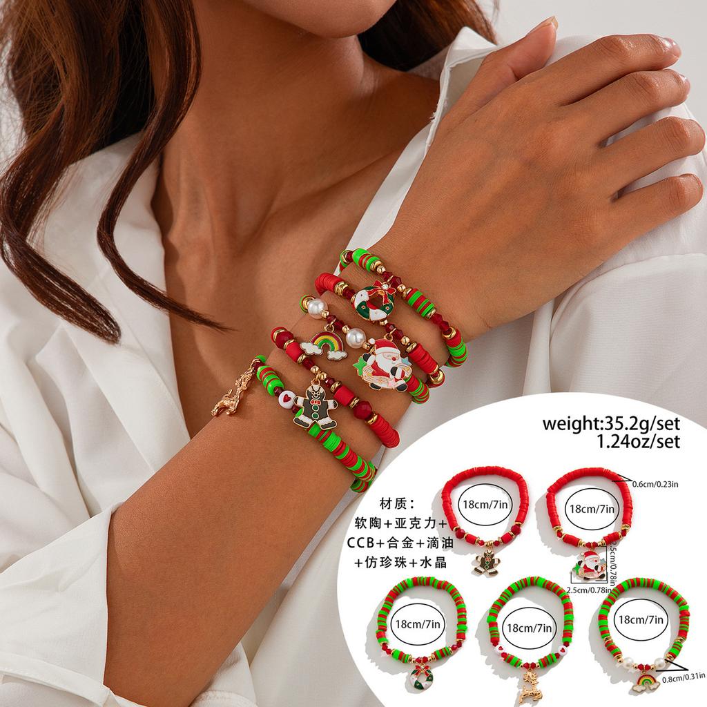 Weihnachts-Elch Weich Ton Farbe Weich Ton Armband Nische Buchstabe Elastisches Schmuckset