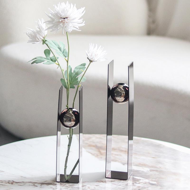 Metal Handicrafts Silver Ball Geometric Flower Arrangement Round Flower Vase Square Box Art Round Bead Vases Home Decoration