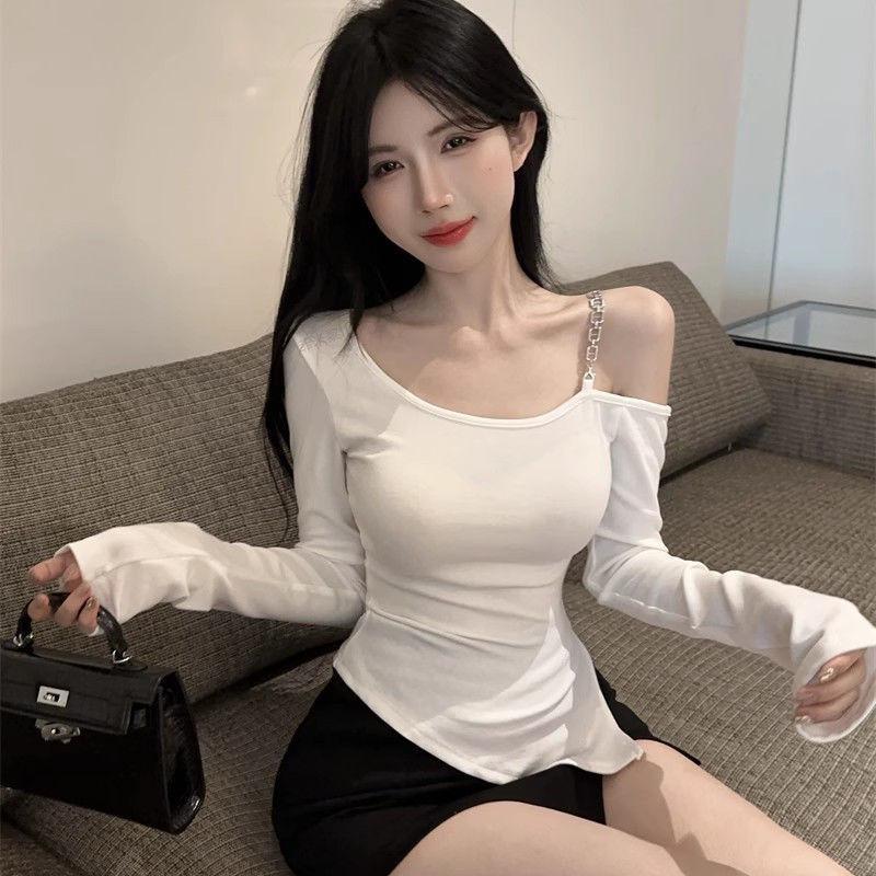 Celebrity Style Off-Shoulder Slit T-Shirt: Sexy, Stylish Spring/Autumn Women's Top