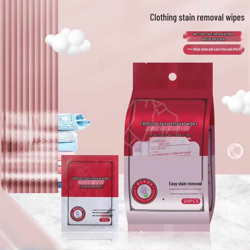 Portable Gentle Stain Remover Wipes - Safe for White Shirts, No-Wash Formula, De-Oils Shoes, Individually Packaged