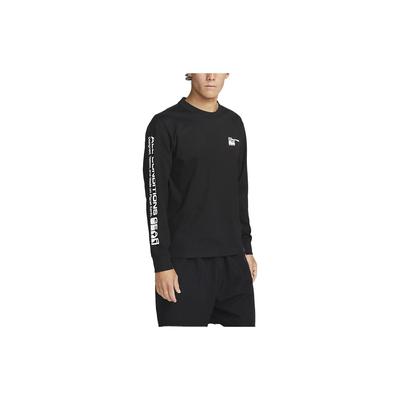 Round Neck Letter Print Long Sleeve T-Shirt Men Tops Black DV9662-010