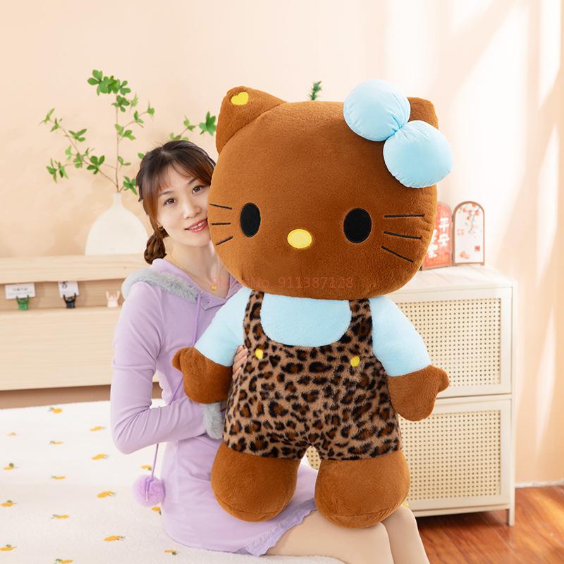 Sweet And Cool Cartoon Black Skin Leopard Print Kt Cat Soft Plush Toy Doll Kawaii Katie Cat Doll Pillow Gift Bedroom Decoration