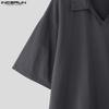 INCERUN Men Casual Turn-down Collar Short Sleeve Solid Color T-shirts