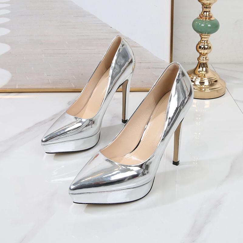 Fashion Sexy Women High Heels Shoes Fashion British Style Slip-On 12cm Thin Heeled Ladies Pumps Solid Platform Party Dress Heels Women