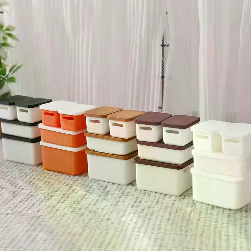 4Pcs Mini Storage Case With Cover 1:12 Dollhouse Miniature Food Storage Box Model Doll House Accessories Toy