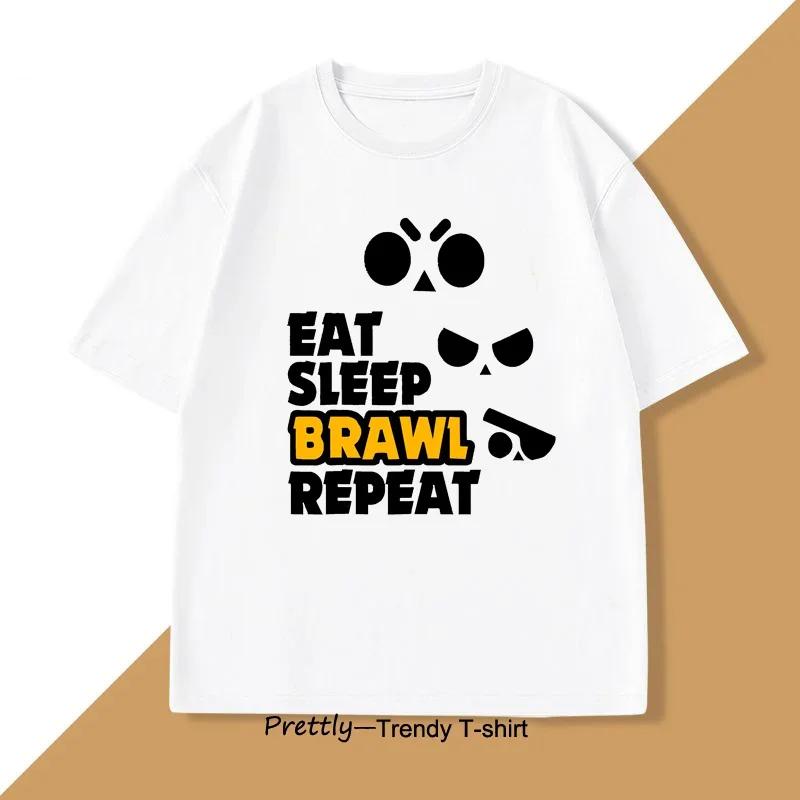 

Eat Sleep Brawl Repeat T Shirt for Men Women Gamer Mobile Game Brawl Printed T-shirt Casual Short Sleeve Women s Clothing 3XL
