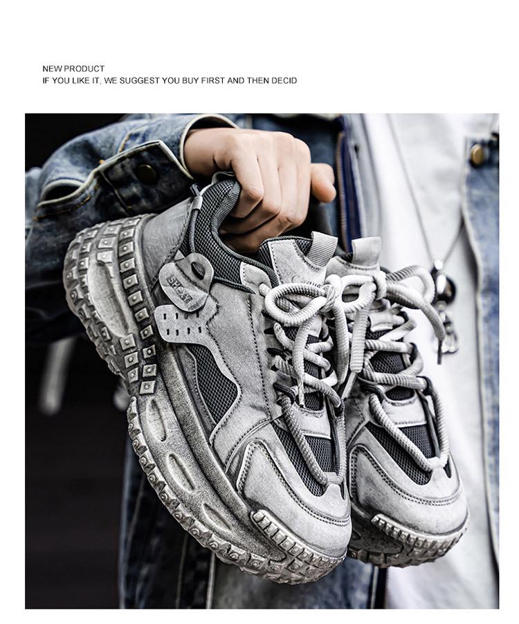 Spring Men's Breathable Mesh Sports Shoes - Trendy Versatile Thick Sole Dad Sneakers