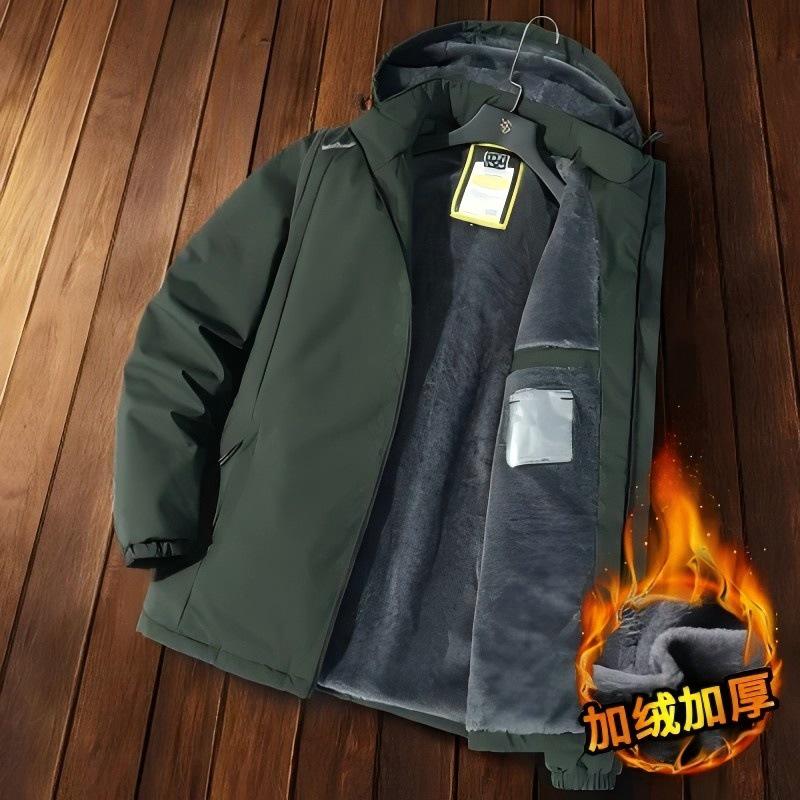 Men's Winter Hooded Windproof Cotton Jacket - Thick Fleece Lined Warm Coat for Autumn/Winter