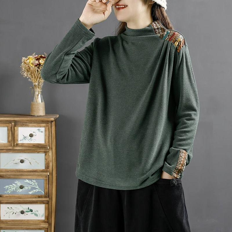 Ethnic Style Retro German Velvet Women's Sweatshirt, 2024 Autumn/Winter, Loose Stitching Pullover, Warm Base Layer