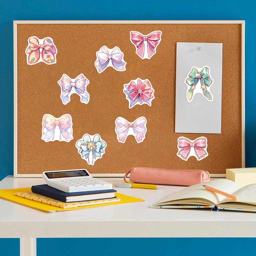 50 Cartoon INS Style Bow Stickers Guitar Notebook Suitcase DIY Waterproof Stickers