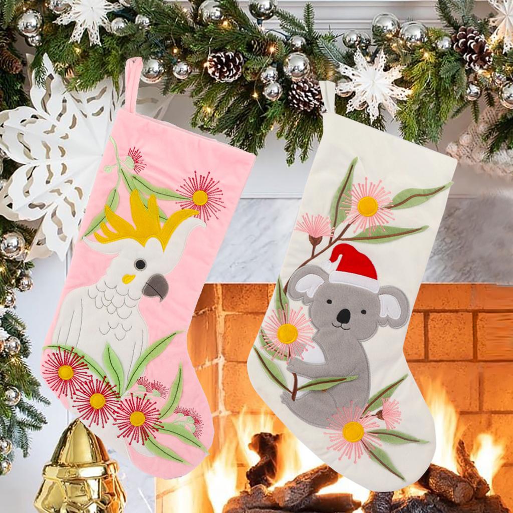 Christmas Decorative Socks Velvet Parrot Embroidery Christmas Decoration Party Fireplace Decoration