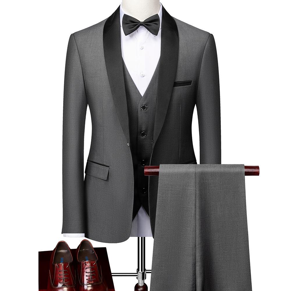 Men's Autumn Slim Fit Business Casual Suit: Tuxedo, Vest, and Pants Set for Weddings and Grooms