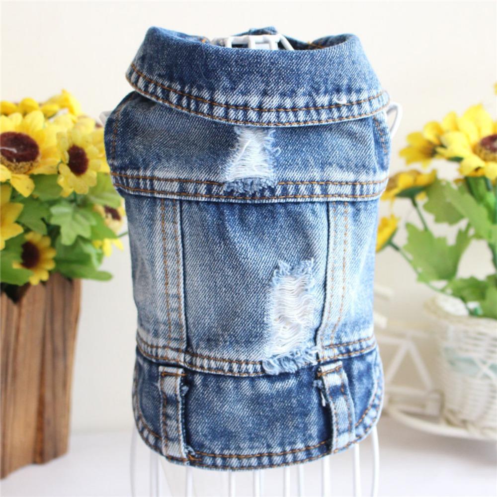 Pet Cat, Small and Medium-sized Dog, Dog Clothes, Personalized Holes, Denim Vest, Vest, Spring, Autumn and Winter