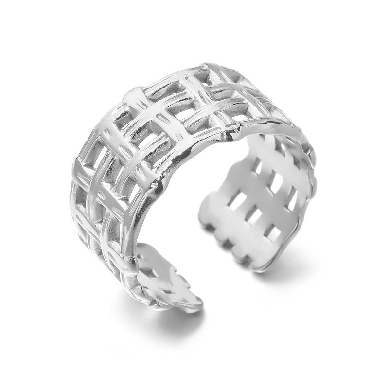 European Fashion Hollow Mesh Wide Band Stainless Steel Ring - Women s Trendy Cool Style