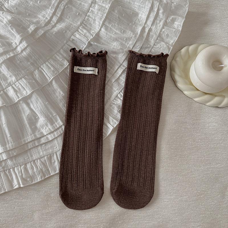 

Female Spring and Autumn Pure Color Draw A Letter Cloth Label Ear Side In The Tube Pile Socks 1 pair кофейный